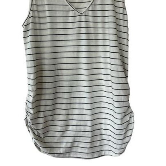 White and Black Stripe Ruched Sleeveless Shirt - Picture 2 of 4